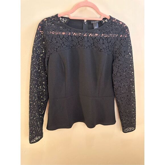 Ann Taylor Black Lace Top Peplum Blouse Size 2 - Picture 1 of 6